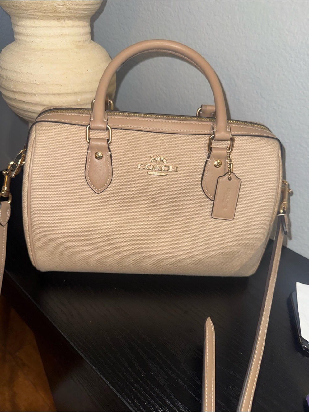 Coach Medium Rowan in Light Beige with Gold Hardware